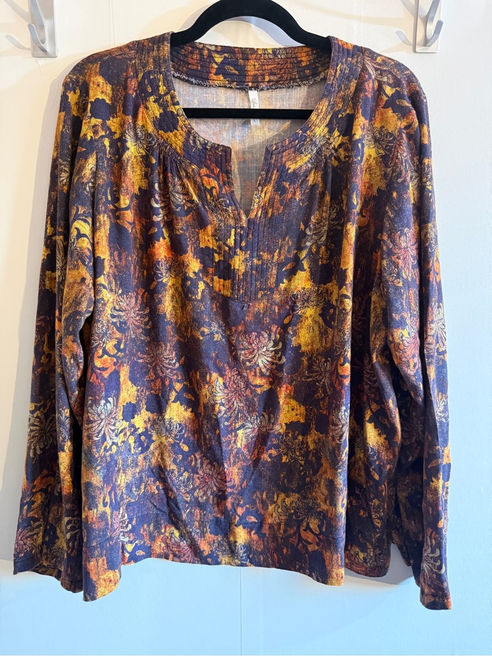 Blue Sky Clothing Co Linen Bamboo Floral Tunic Shirt Red Poppy Print Size M